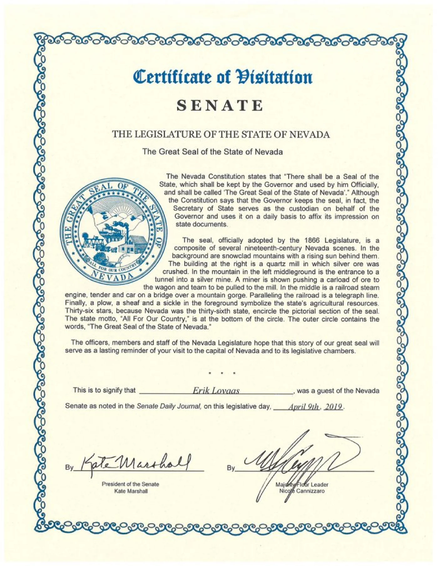 The Legislature of the Sate of Nevada – Erik Lovaas