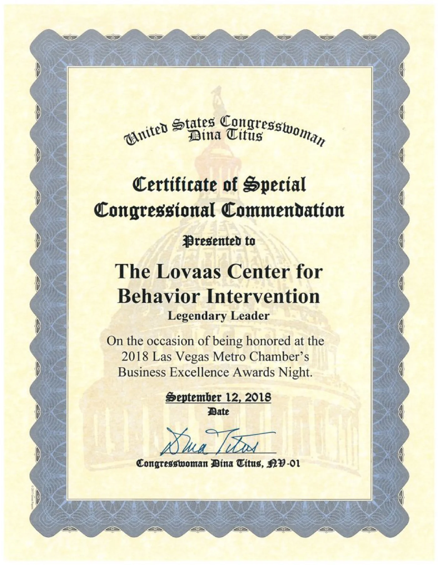 United States Congresswoman Dina Titus – Business Excellence Awards